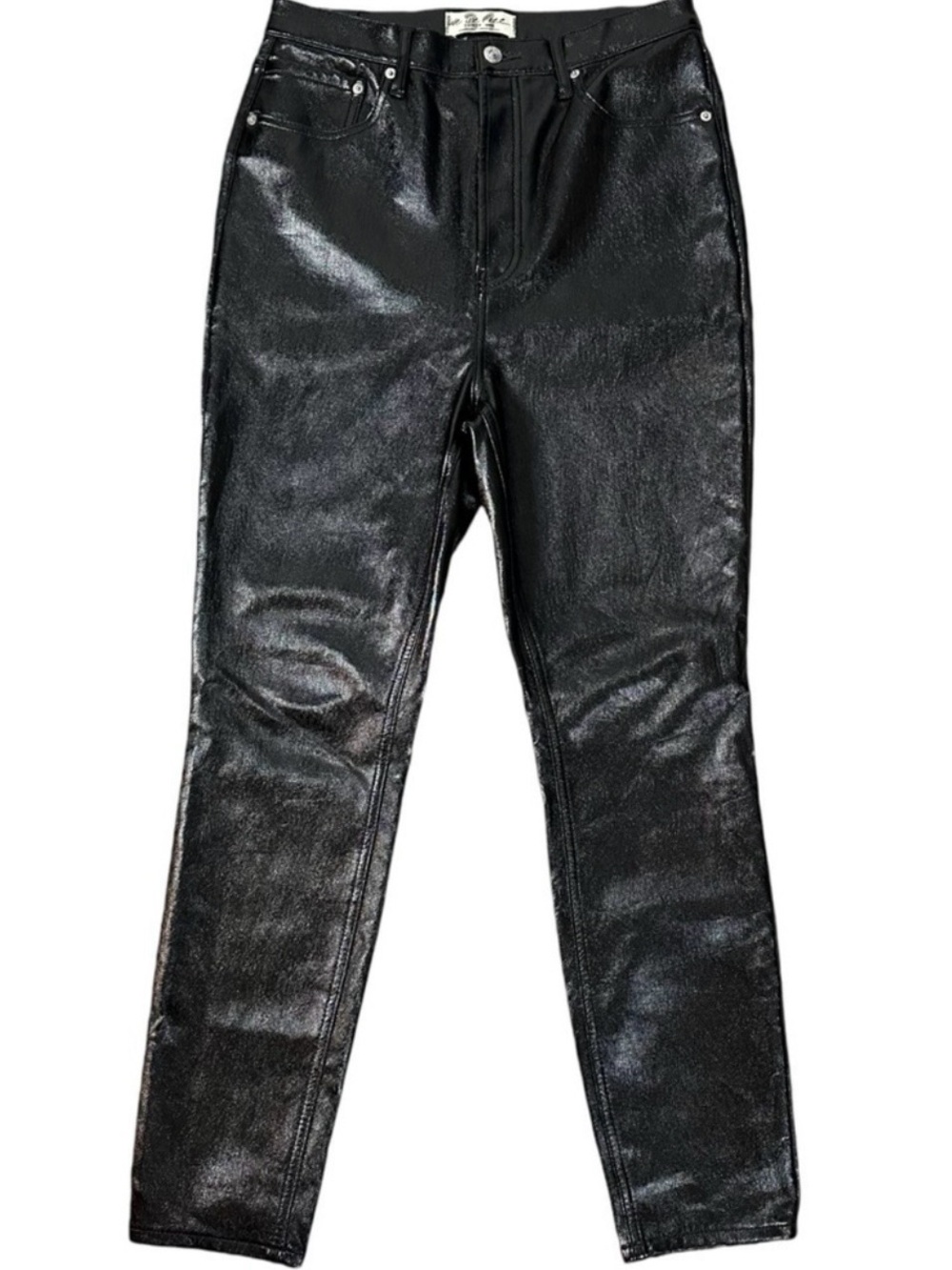Free People Liquid Black Vinyl Jeans Size 31 Retro 70s Latex Shiny Goth Punk New